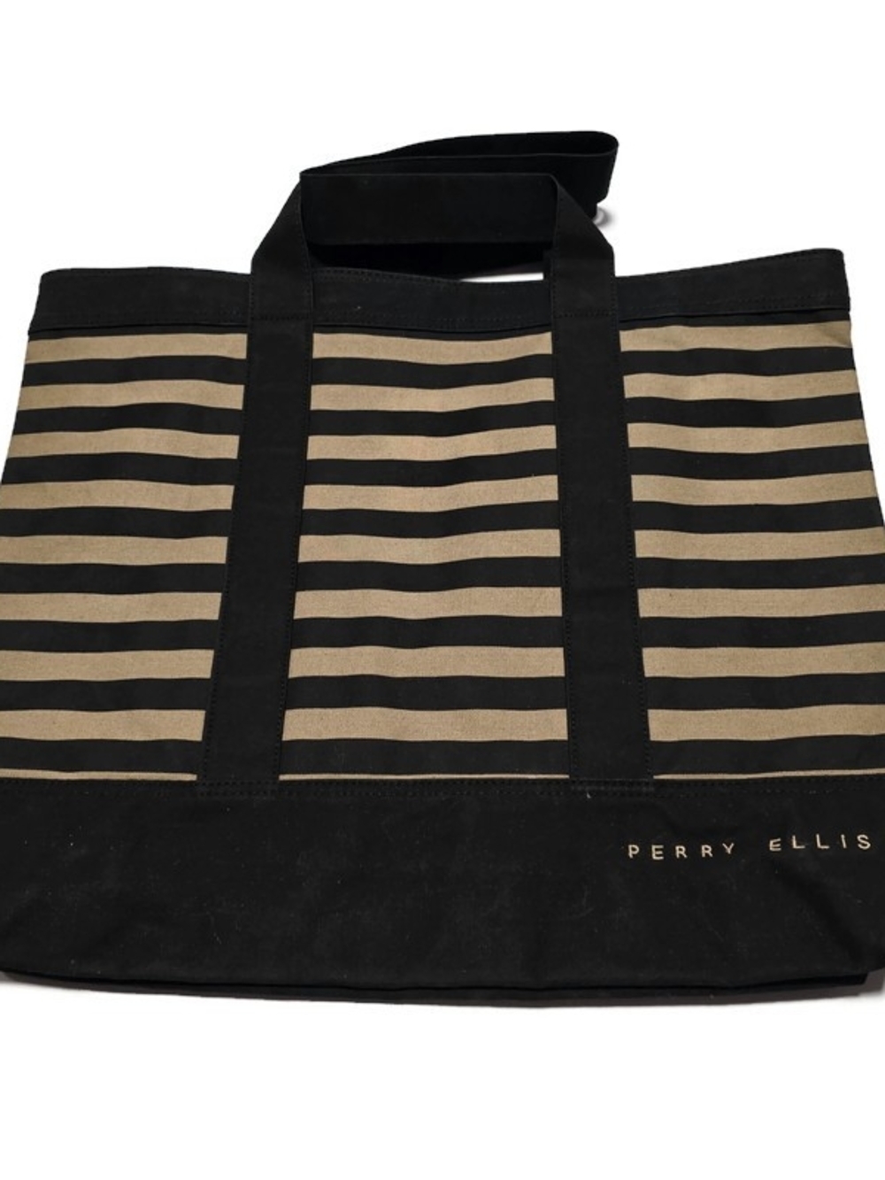 Perry Ellis Black & Tan Striped Canvas Tote Bag